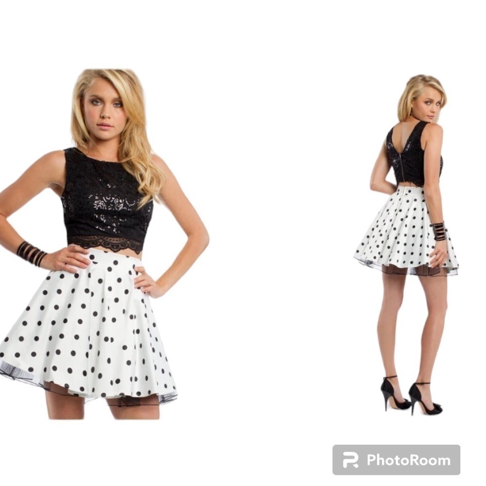 City Studio 2 Piece Sz 7 Black White Polka Dot